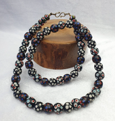 Black Venetian Hundred eyes Skunk Style Beads Necklace 24 inches long